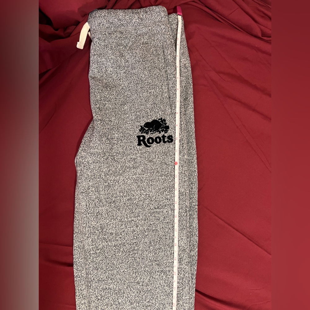 Roots Kids Grey Marled Joggers with Red and Cream Striped Cuffs - Picture 6 of 10